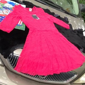 NWT ASOS Fuchsia Pink Lined Lace Sheer Mini Dress 3/4 Sleeves Size 10